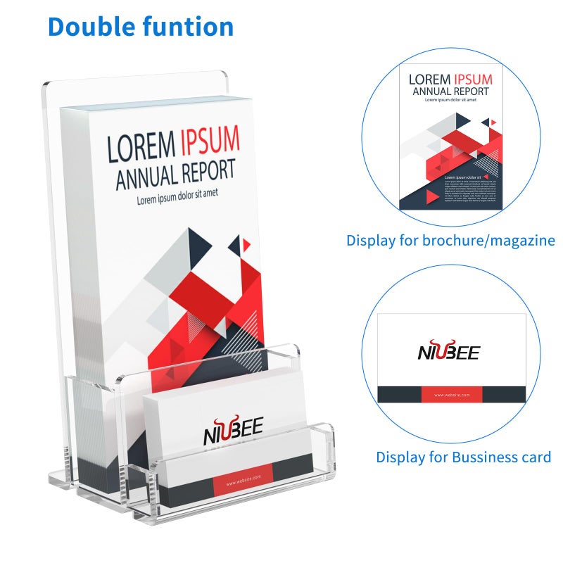 نيوبي NIUBEE 2-Pack حامل كتيب أكريليك 4 حامل عرض كتيب واضح مع حامل بطاقة عمل أكريليك حامل عرض نشرة بلاستيكية لمجلات وكتيبات وكتيبات وقائمة المجلات وبطاقة العمل - Image 3